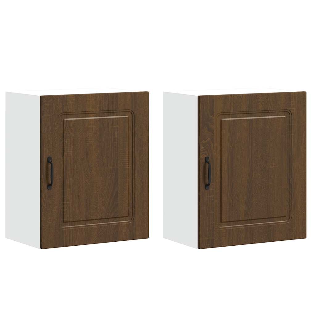 Keukenwandkasten 2 st Kalmar bewerkt hout bruin eikenkleurig