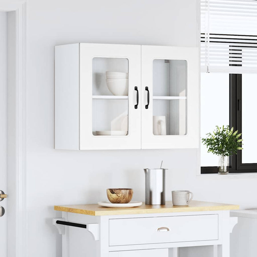 Keukenwandkast met glazen deur Kalmar bewerkt hout wit