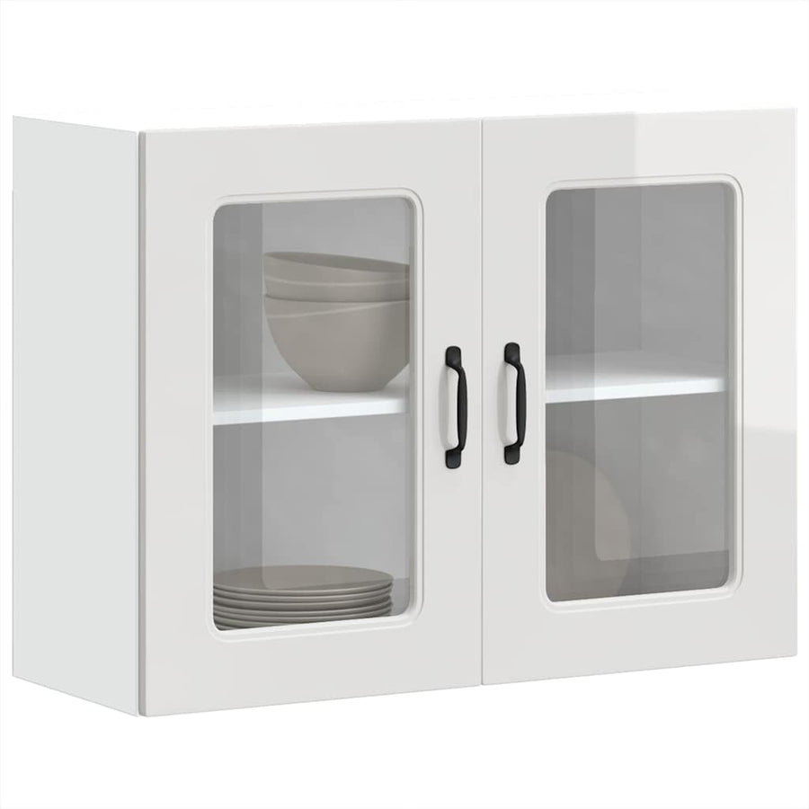 Keukenwandkast met glazen deur Kalmar bewerkt hout hoogglanswit
