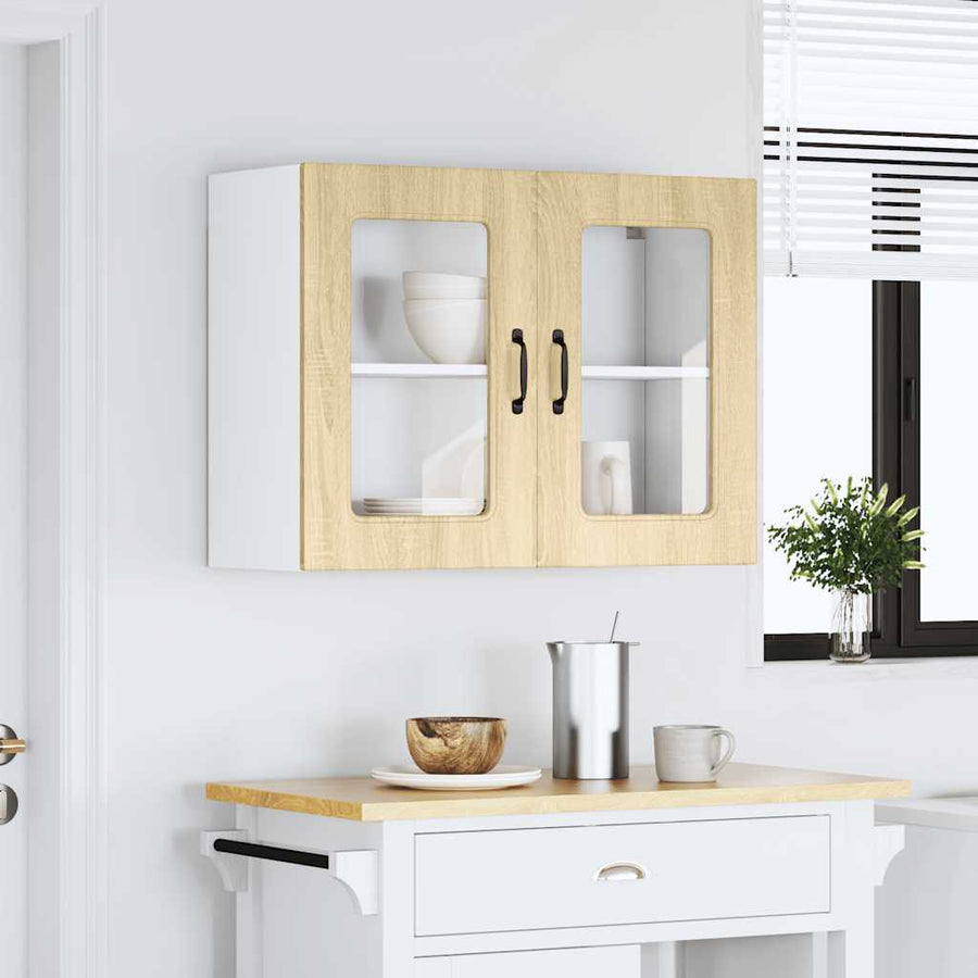 Keukenwandkast met glazen deur bewerkt hout sonoma eikenkleur