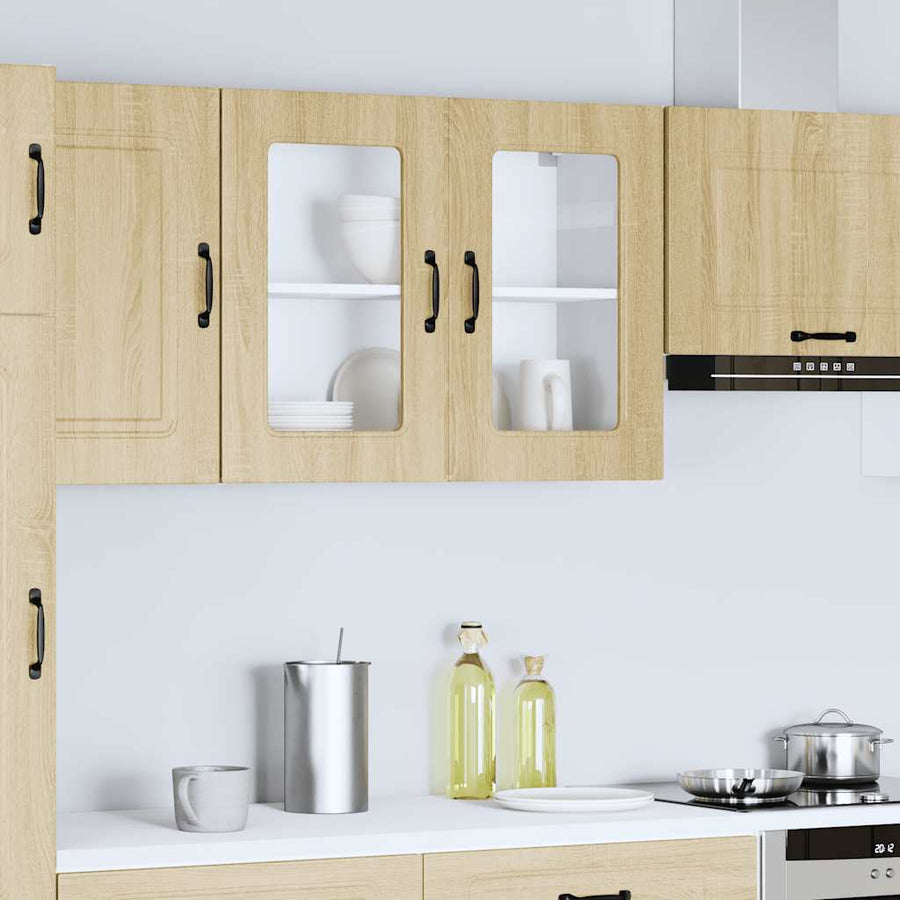 Keukenwandkast met glazen deur bewerkt hout sonoma eikenkleur