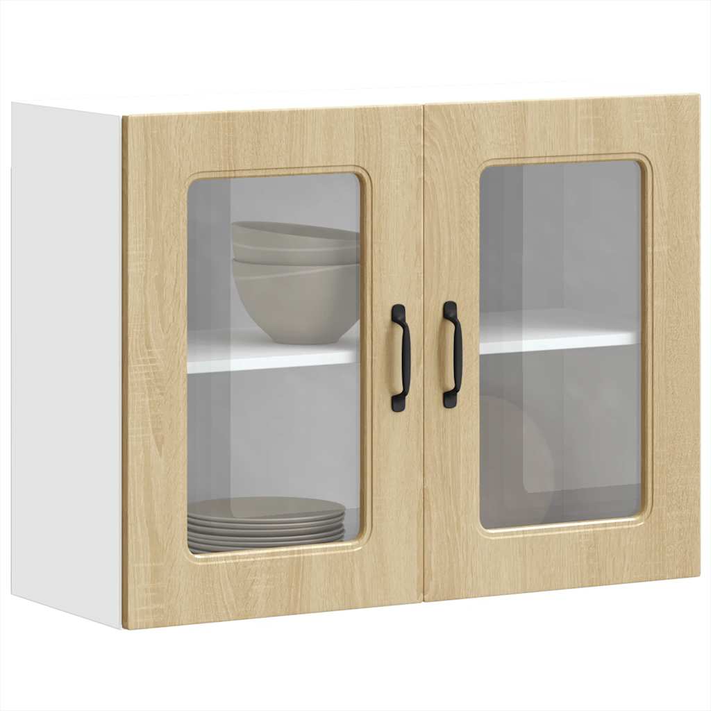 Keukenwandkast met glazen deur bewerkt hout sonoma eikenkleur