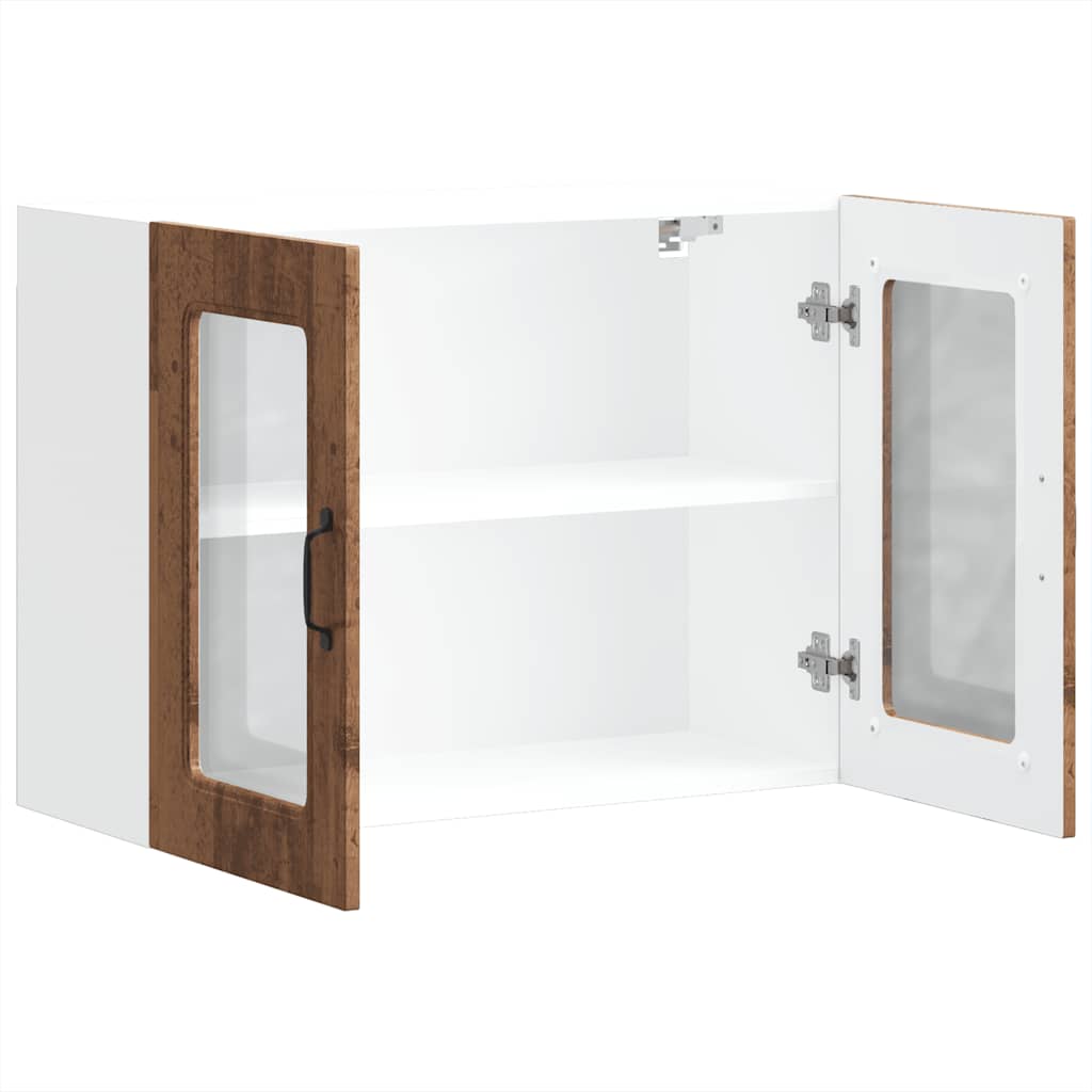 Keukenwandkast met glazen deur bewerkt hout oud houtkleurig
