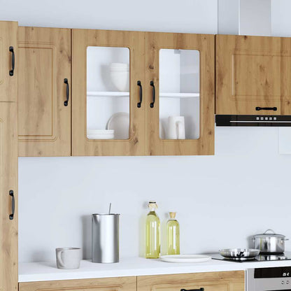 Keukenwandkast met glazen deur bewerkt hout artisanaal eiken