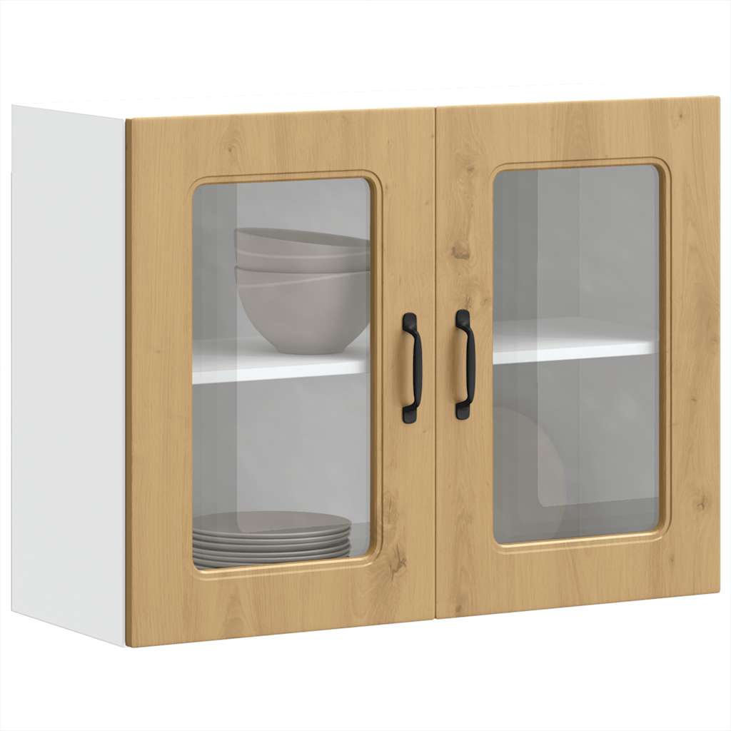 Keukenwandkast met glazen deur bewerkt hout artisanaal eiken