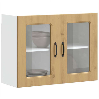 Keukenwandkast met glazen deur bewerkt hout artisanaal eiken