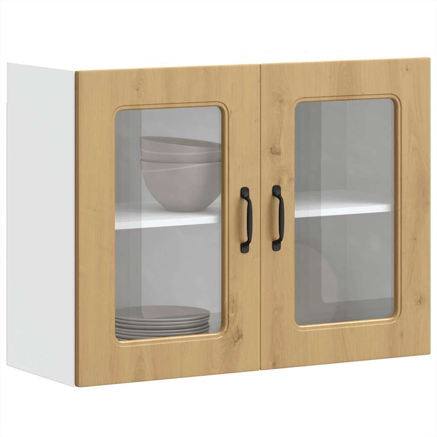 Keukenwandkast met glazen deur bewerkt hout artisanaal eiken
