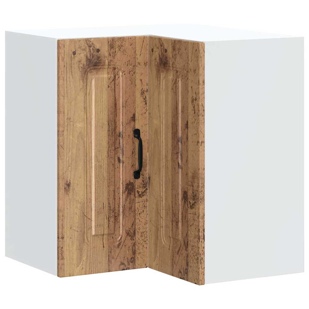 Keukenwandhoekkast Kalmar bewerkt hout oud houtkleurig