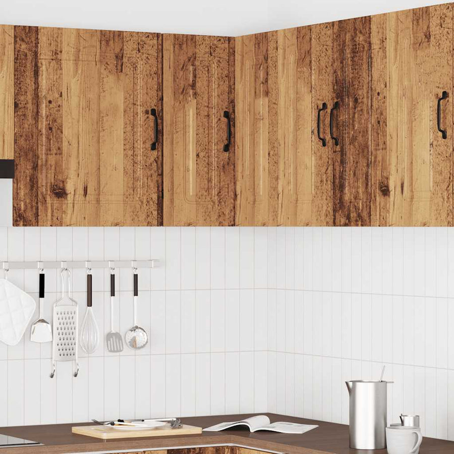 Keukenwandhoekkast Kalmar bewerkt hout oud houtkleurig