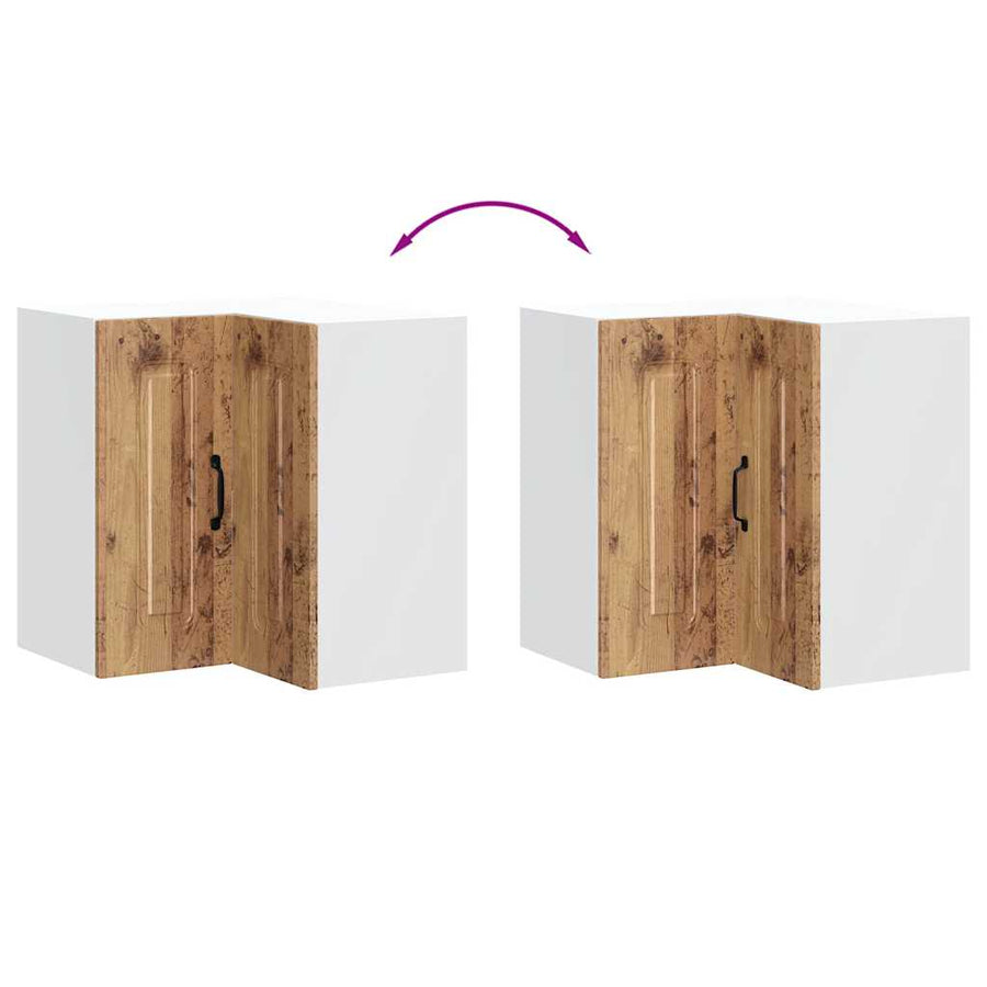 Keukenwandhoekkast Kalmar bewerkt hout oud houtkleurig