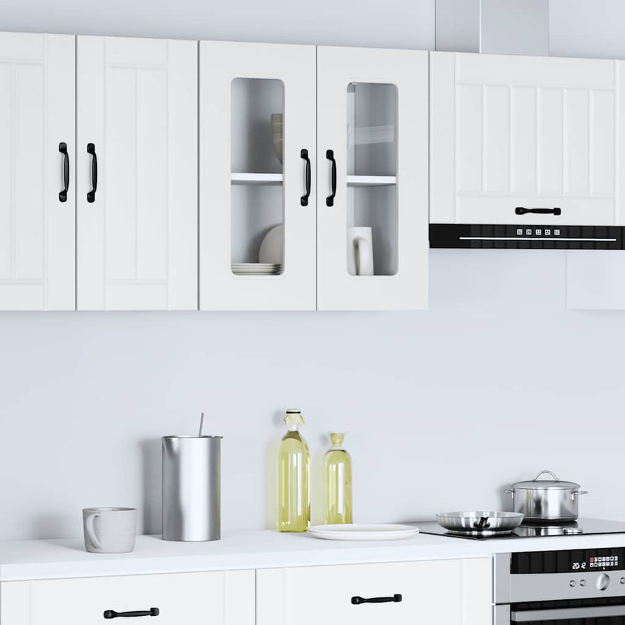 Keukenwandkast met glazen deur Kalmar bewerkt hout wit