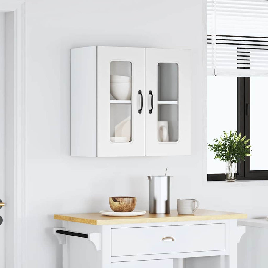 Keukenwandkast met glazen deur Kalmar bewerkt hout wit
