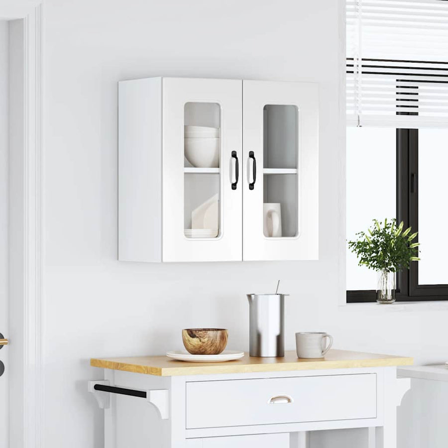 Keukenwandkast met glazen deur Kalmar bewerkt hout hoogglanswit