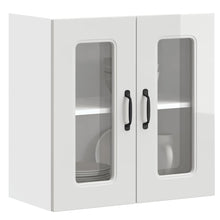 Keukenwandkast met glazen deur Kalmar bewerkt hout hoogglanswit
