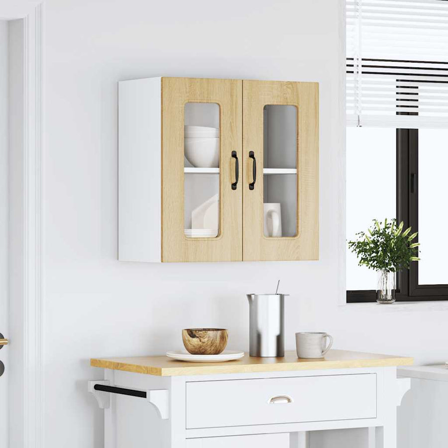 Keukenwandkast met glazen deur bewerkt hout sonoma eikenkleur