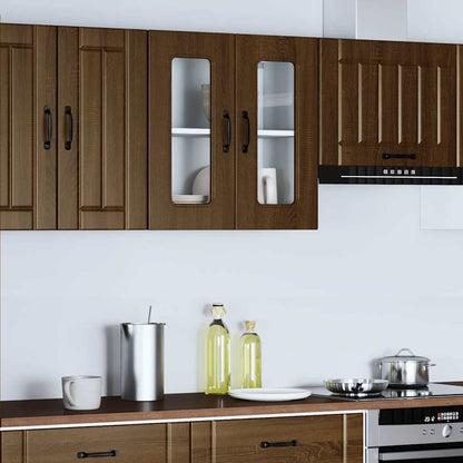 Keukenwandkast met glazen deur bewerkt hout bruin eikenkleur