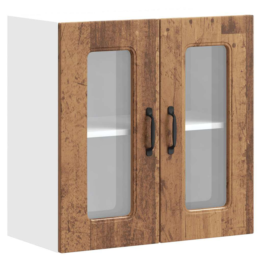 Keukenwandkast met glazen deur bewerkt hout oud houtkleurig