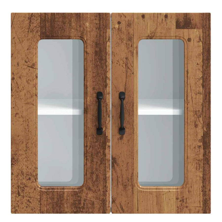 Keukenwandkast met glazen deur bewerkt hout oud houtkleurig