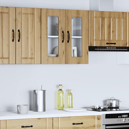 Keukenwandkast met glazen deur bewerkt hout artisanaal eiken