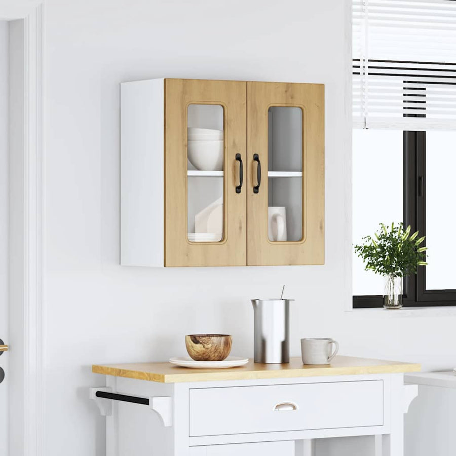 Keukenwandkast met glazen deur bewerkt hout artisanaal eiken