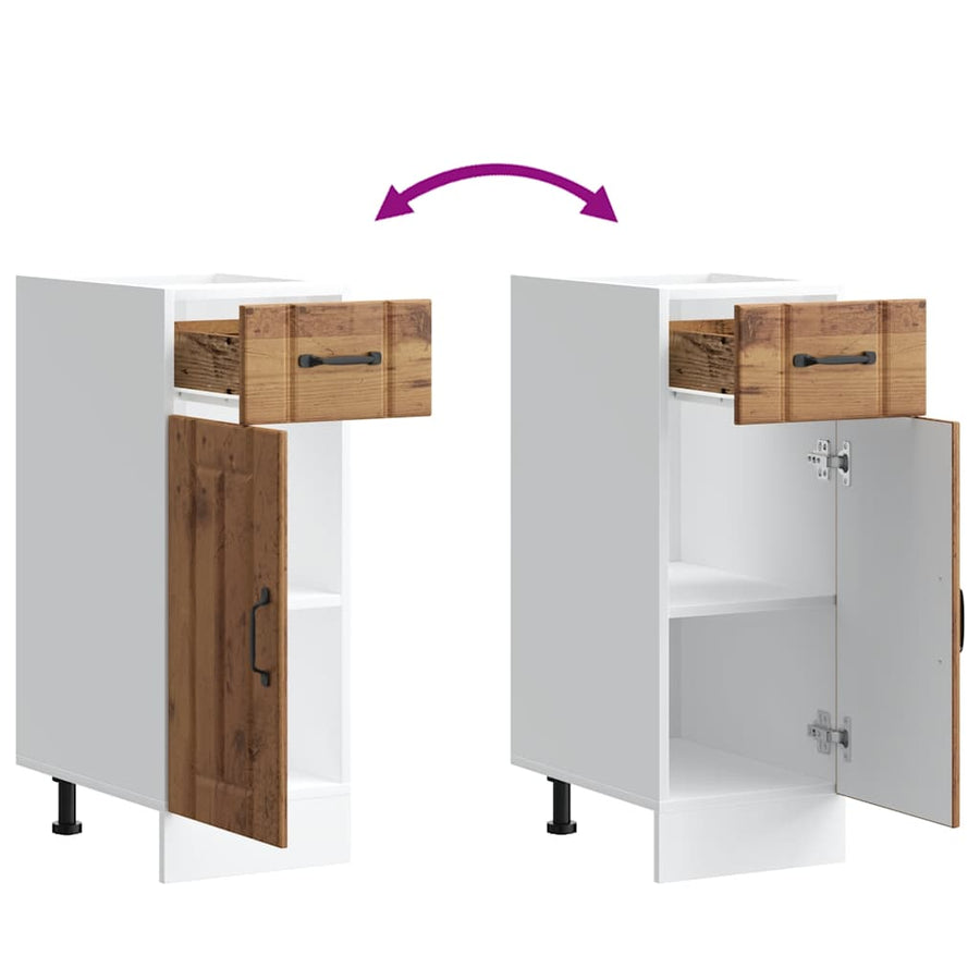 Keuken onderkast Lucca bewerkt hout oud houtkleurig