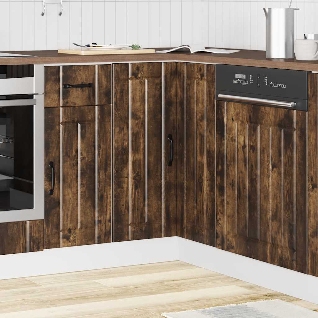 Keuken hoekonderkast Lucca bewerkt hout gerookt eikenkleurig