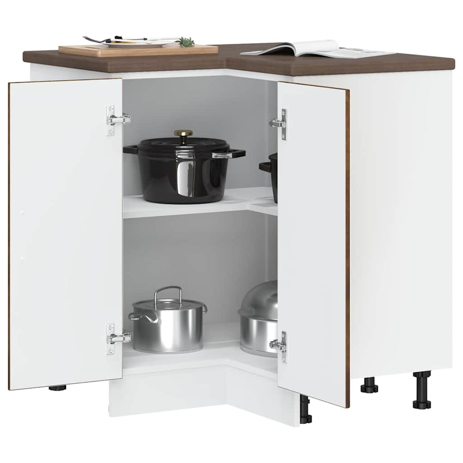 Keuken hoekonderkast Lucca bewerkt hout gerookt eikenkleurig
