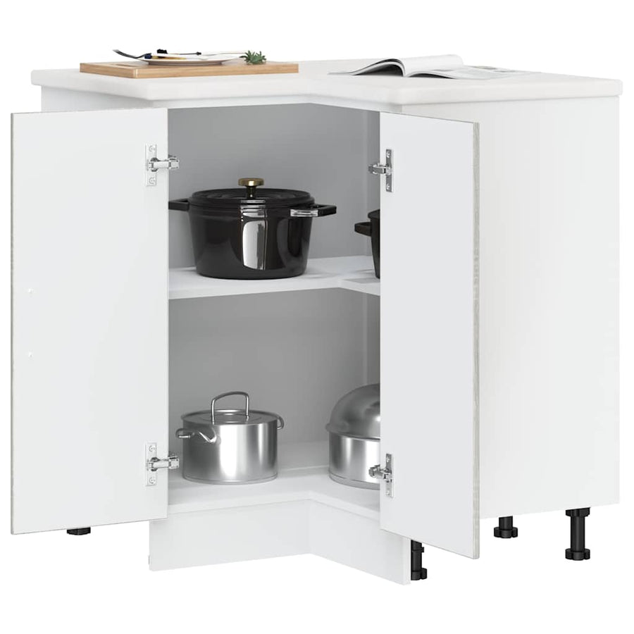 Keuken hoekonderkast Lucca bewerkt hout grijs sonoma eiken