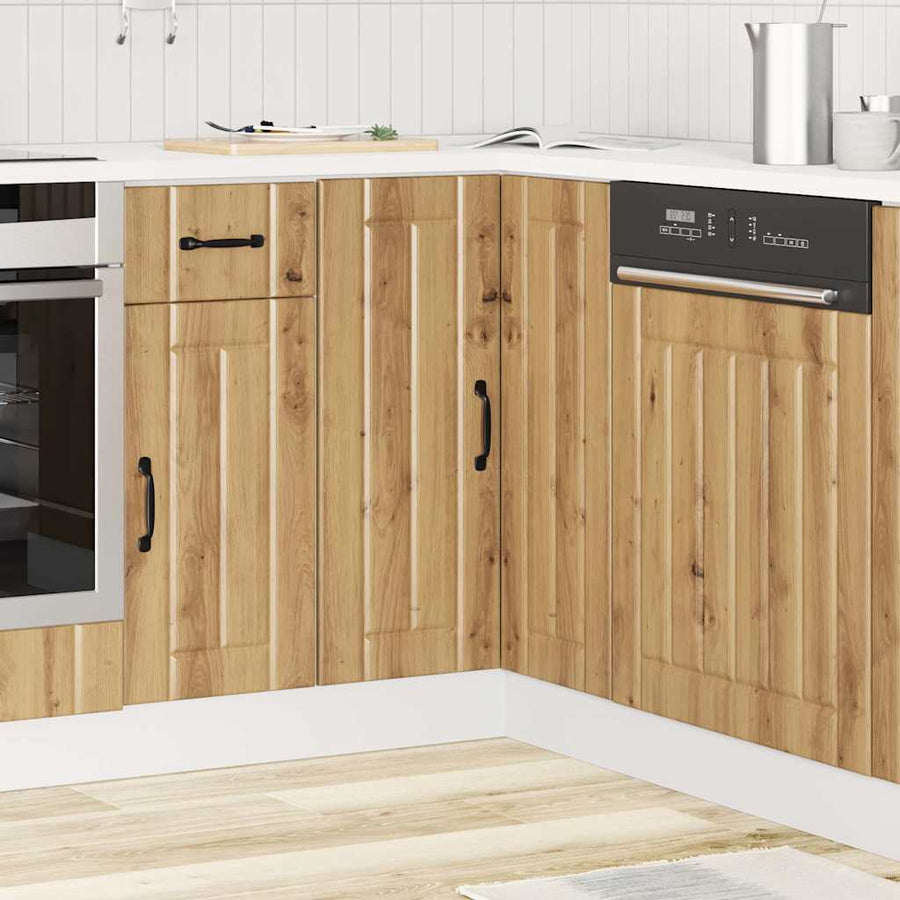Keuken hoekonderkast Lucca bewerkt hout artisanaal eikenkleur