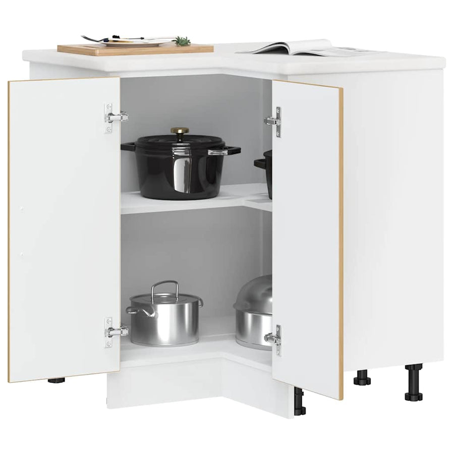 Keuken hoekonderkast Lucca bewerkt hout artisanaal eikenkleur