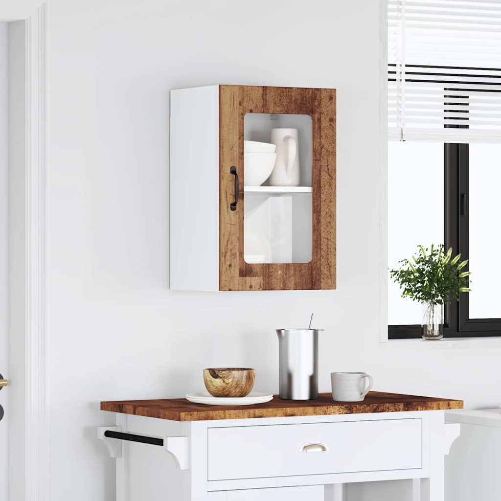 Keukenwandkast met glazen deur Lucca oud houtkleurig