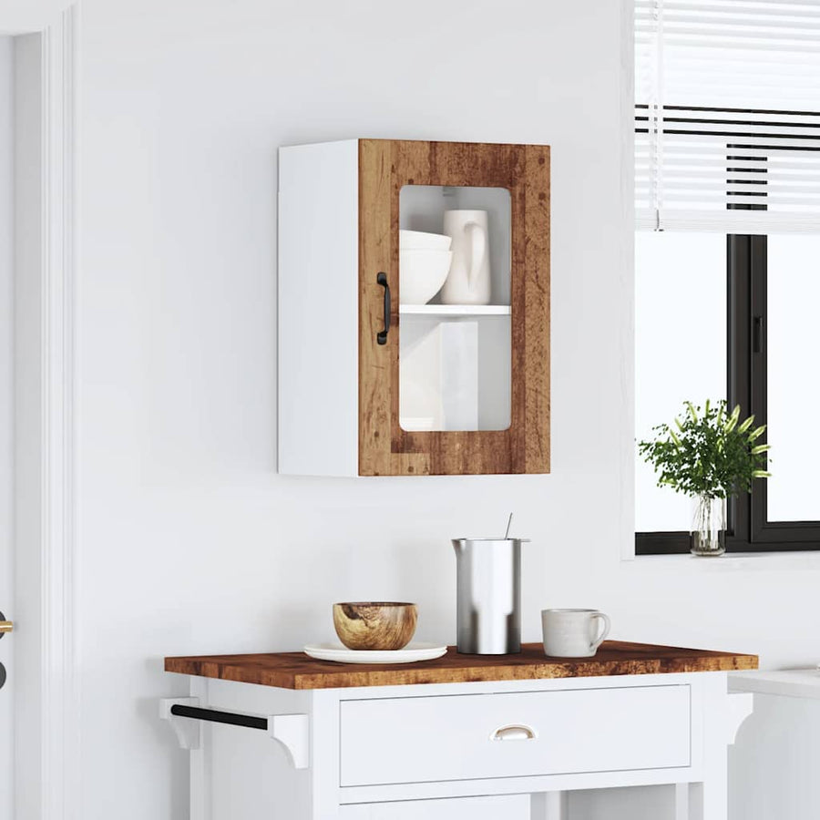 Keukenwandkast met glazen deur Lucca oud houtkleurig