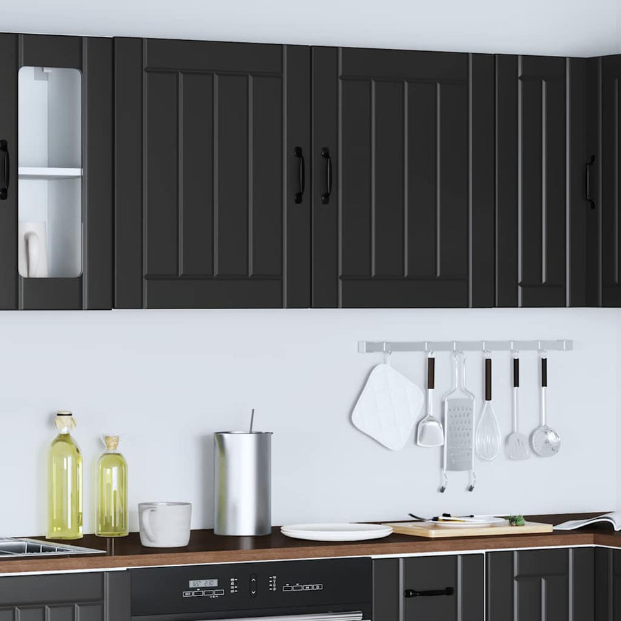 Keukenwandkasten 2 st Lucca zwart bewerkt hout