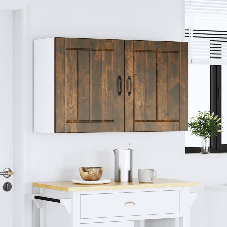 Keukenwandkasten 2 st Lucca bewerkt hout gerookt eikenkleurig