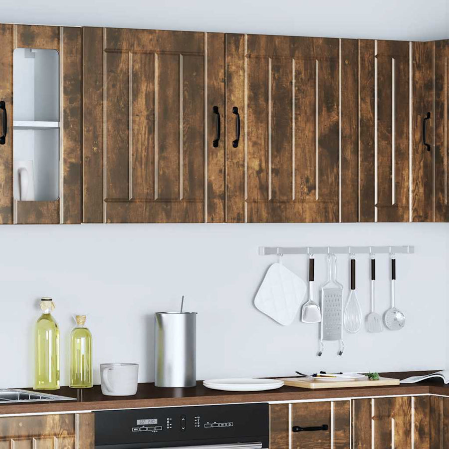 Keukenwandkasten 2 st Lucca bewerkt hout gerookt eikenkleurig