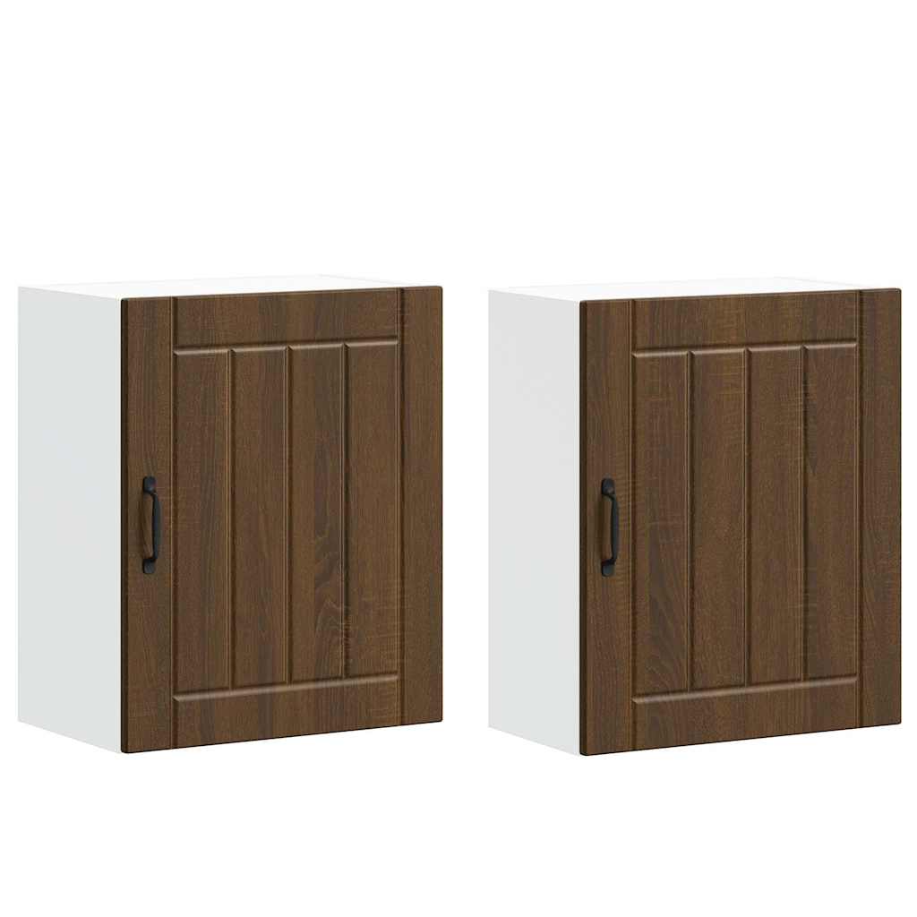 Keukenwandkasten 2 st Lucca bewerkt hout bruin eikenkleurig