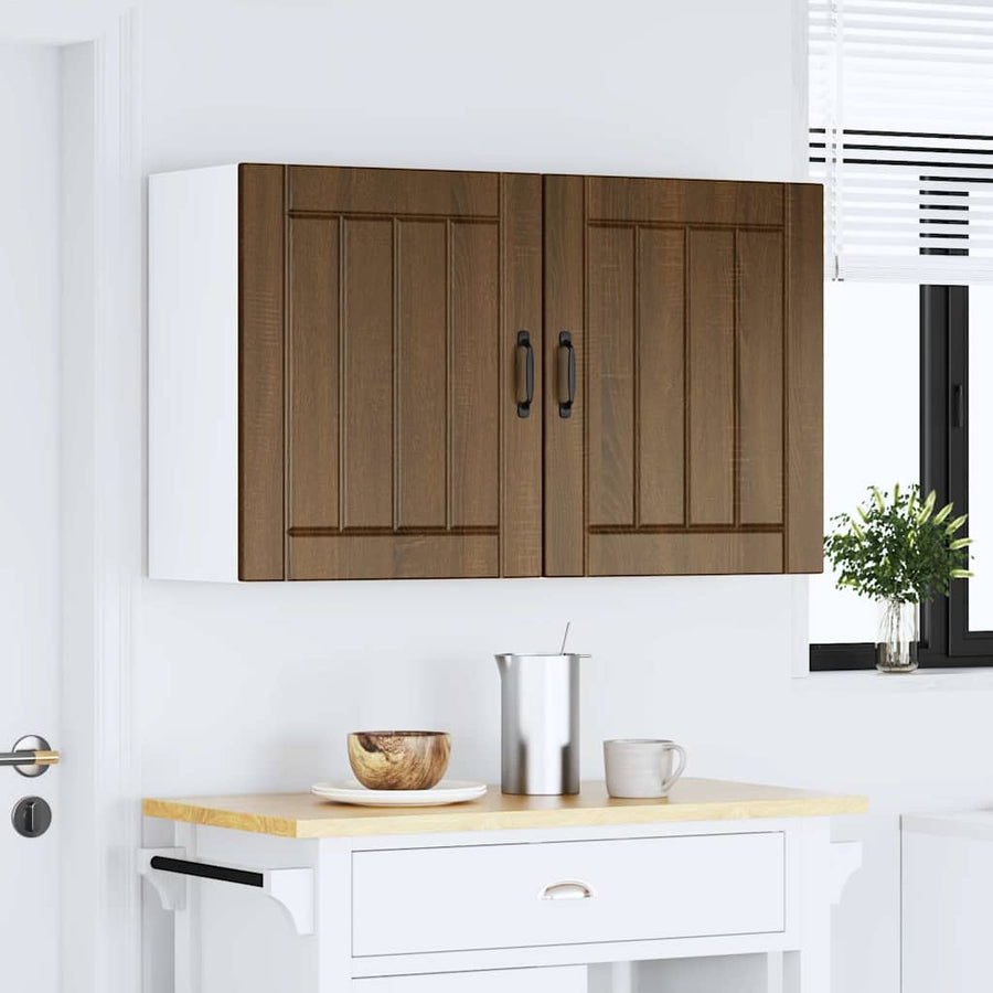 Keukenwandkasten 2 st Lucca bewerkt hout bruin eikenkleurig