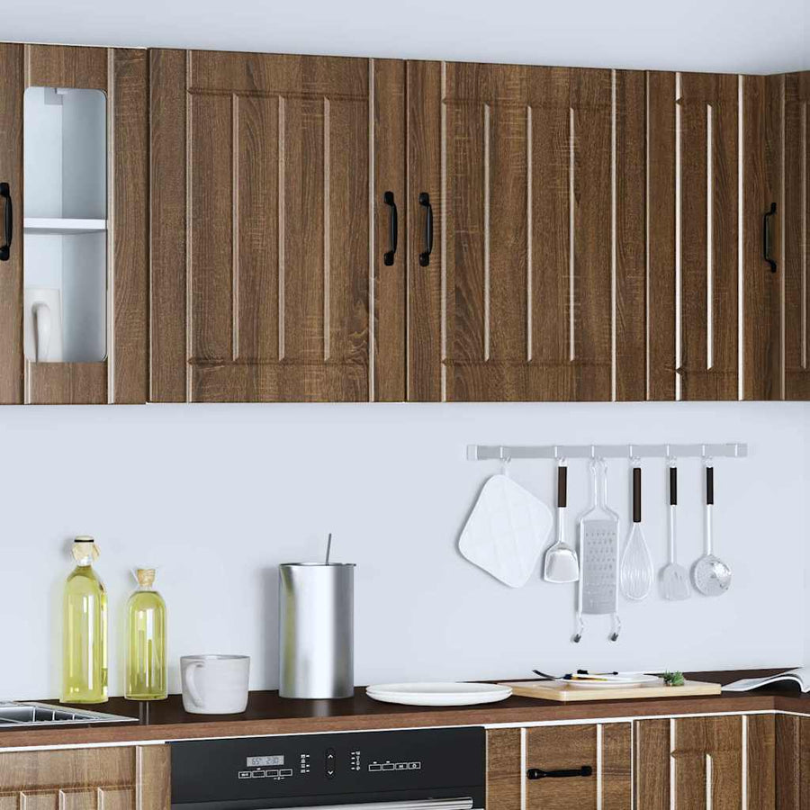 Keukenwandkasten 2 st Lucca bewerkt hout bruin eikenkleurig