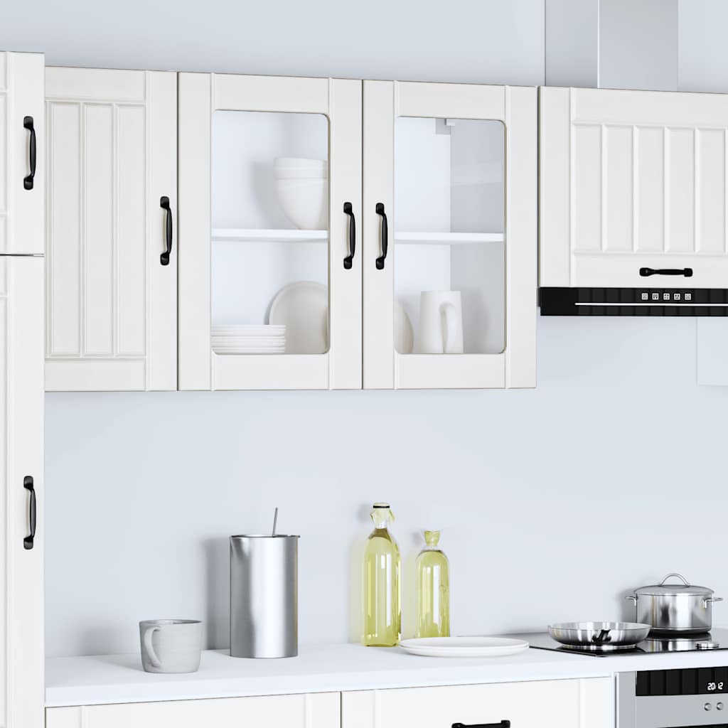 Keukenwandkast met glazen deur Lucca bewerkt hout wit