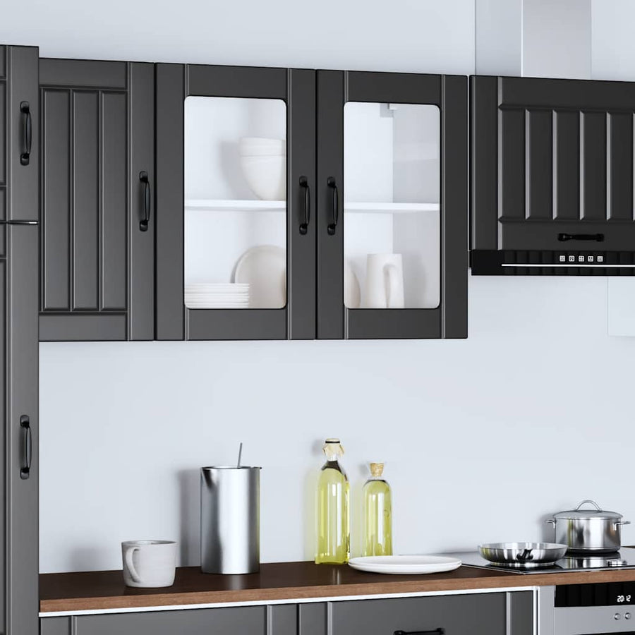 Keukenwandkast met glazen deur Lucca bewerkt hout zwart