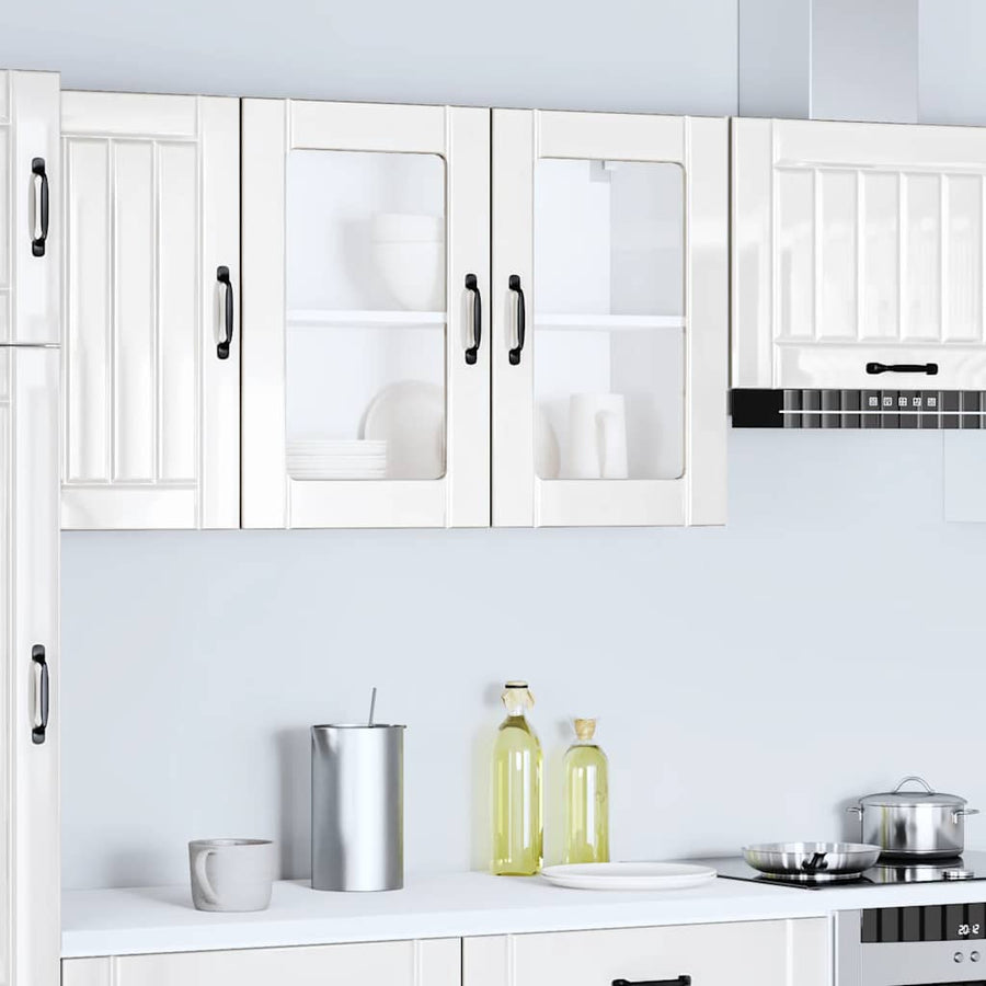 Keukenwandkast met glazen deur Lucca bewerkt hout hoogglanswit