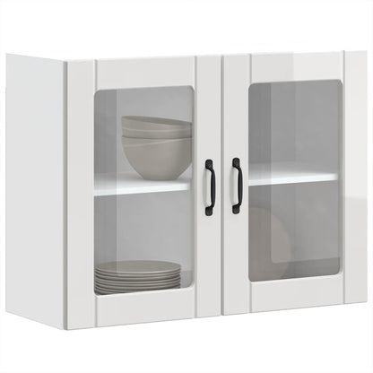 Keukenwandkast met glazen deur Lucca bewerkt hout hoogglanswit