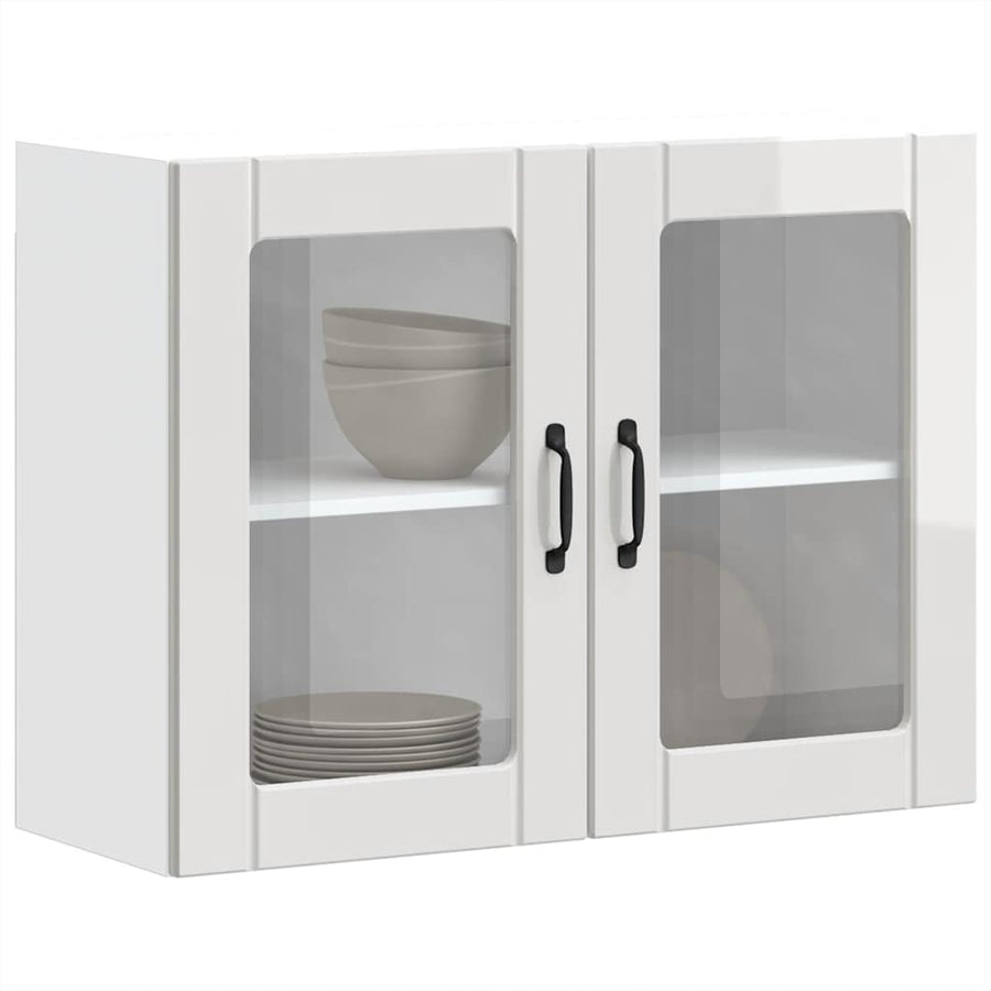 Keukenwandkast met glazen deur Lucca bewerkt hout hoogglanswit