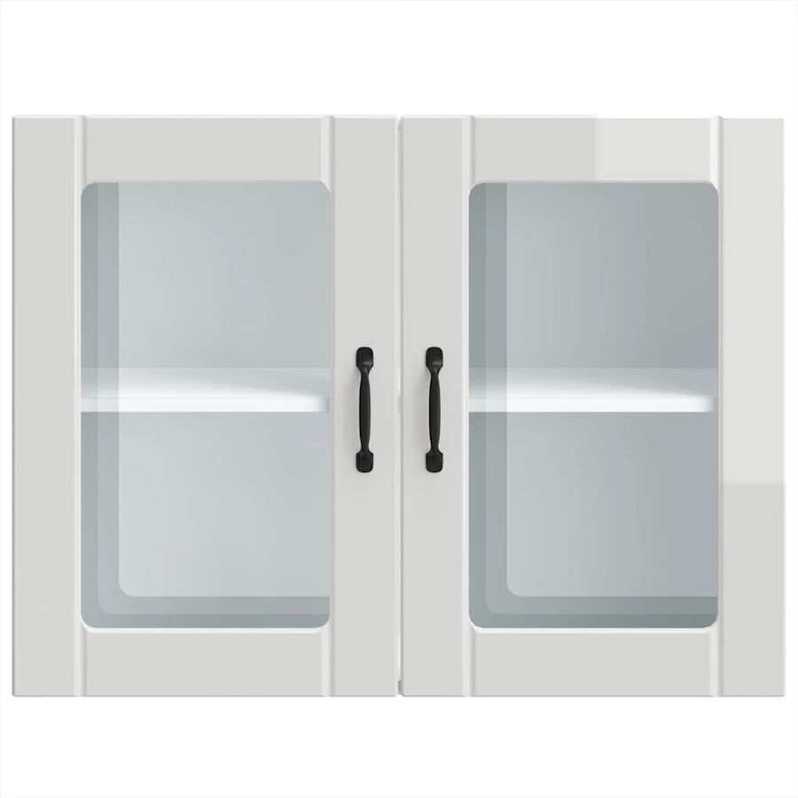 Keukenwandkast met glazen deur Lucca bewerkt hout hoogglanswit
