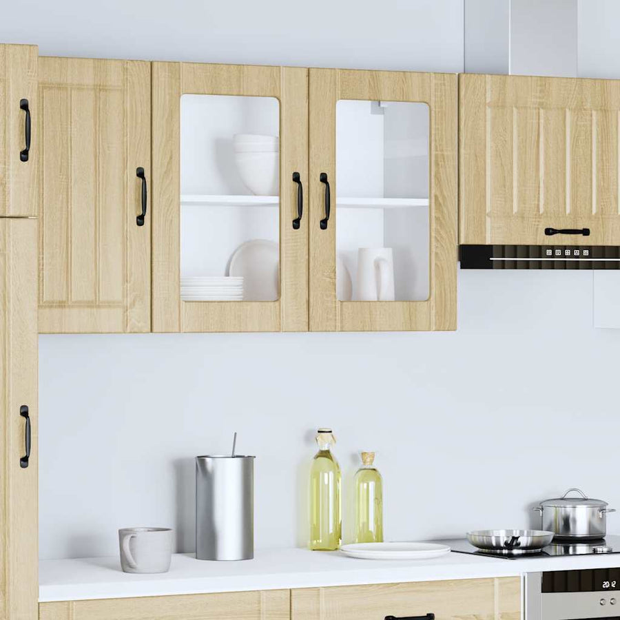 Keukenwandkast met glazen deur bewerkt hout sonoma eikenkleur