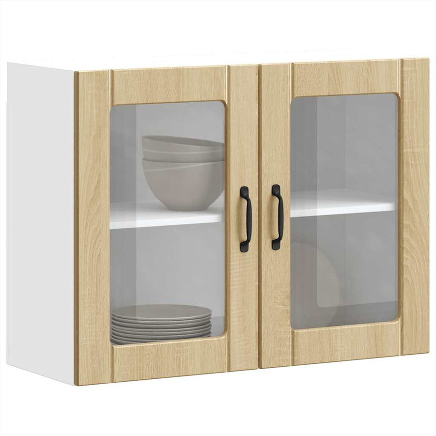 Keukenwandkast met glazen deur bewerkt hout sonoma eikenkleur