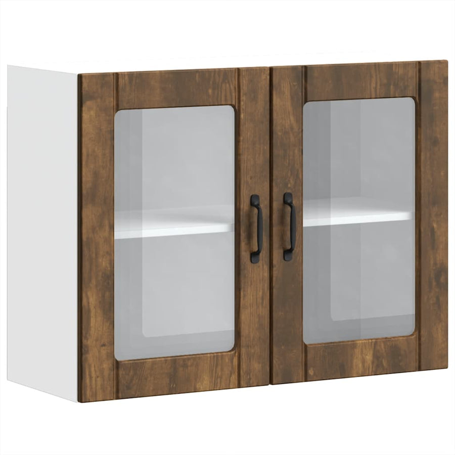 Keukenwandkast met glazen deur bewerkt hout gerookt eikenkleur