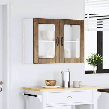 Keukenwandkast met glazen deur bewerkt hout gerookt eikenkleur