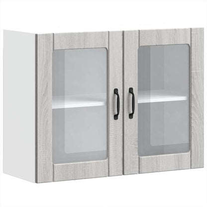 Keukenwandkast met glazen deur bewerkt hout grijs sonoma eiken