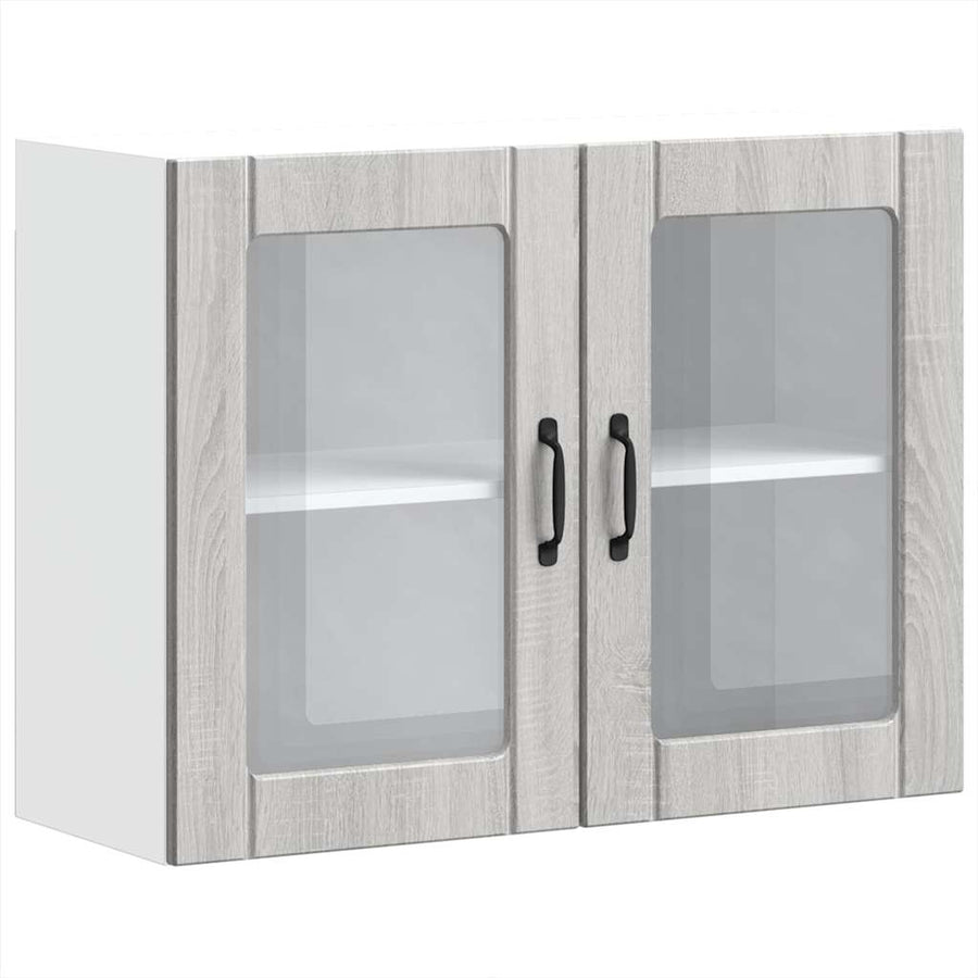 Keukenwandkast met glazen deur bewerkt hout grijs sonoma eiken